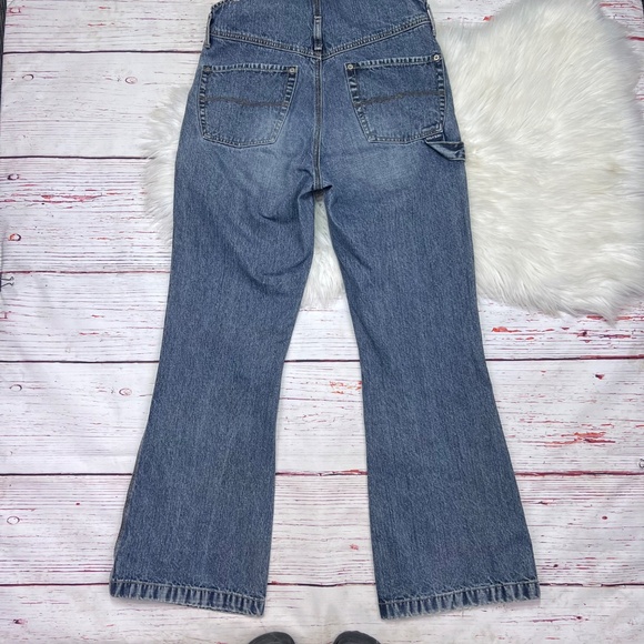 VINTAGE |•SILVER JEANS•| Blue Denim Flare Leg Bib Overall Jeans - Picture 6 of 14